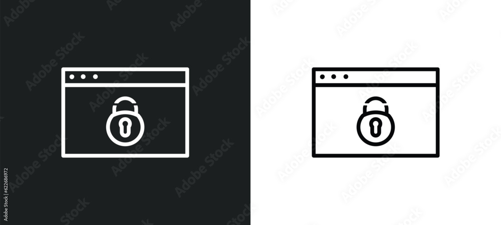 Poster data window lock outline icon in white and black colors. data window lock flat vector icon from secu