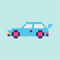 top view of a cute car made of construction bricks. Editable vector file