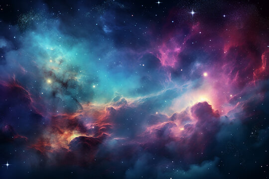 outerspace nebula and stars in dark neon colors, AI generated