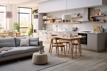 interior design, light Stylish apartment interior with modern kitchen. created generative ai.