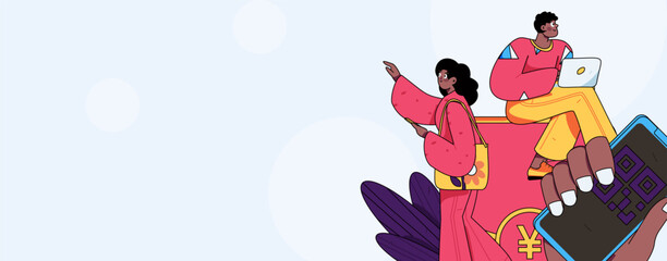 Holiday Shopping E-Commerce Online Shopping People Flat Vector Concept Operation Hand Drawn Illustration
