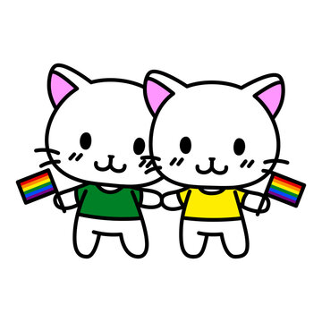 Vector Cartoon Cute Pride Cat Characters Isolated
