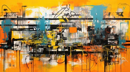 artistic illustration abstract background, grunge brush stroke, idea for wall decor , Generative Ai	

