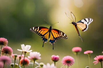 butterfly on flower, a close up shot - Generative AI