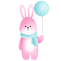 Pink bunny with blue balloon