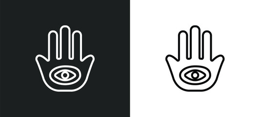 Obraz premium hamsa hand outline icon in white and black colors. hamsa hand flat vector icon from religion collection for web, mobile apps and ui.