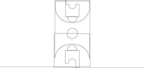 Basketball court floor continuous single line drawing. Basketball field drawn by one line. Vector illustration.