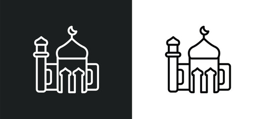 Obraz premium small mosque outline icon in white and black colors. small mosque flat vector icon from religion collection for web, mobile apps and ui.