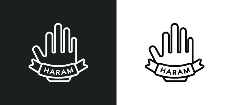 haram outline icon in white and black colors. haram flat vector icon from religion collection for web, mobile apps and ui.