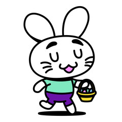 Vector Cartoon Cute Funny Kawaii Easter Bunny Illustration Isolated