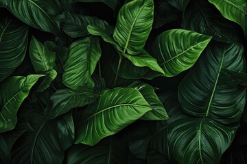 Abstract green leaf texture, nature background, tropical. Generative Ai.