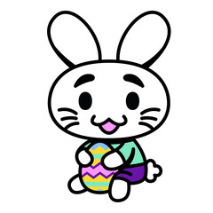 Vector Cartoon Cute Funny Kawaii Easter Bunny Illustration Isolated