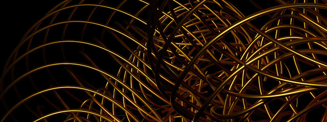 A collection of isolated fine lines Luxury contemporary delicate sculpture Gold Abstract, Elegant and Modern 3D Rendering imagehigh Resolution 3D rendering image