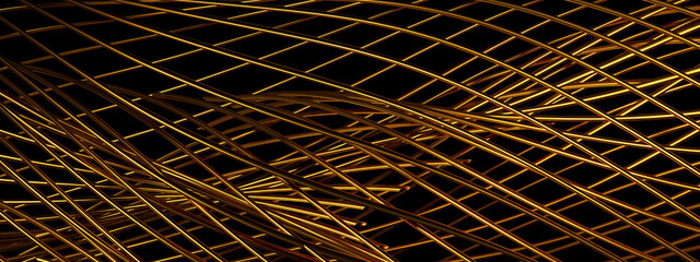 Collection of isolated thin lines Contemporary art expression of delicate Bezier curves Gold Abstract, Elegant and Modern 3D Rendering imagehigh Resolution 3D rendering image