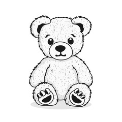 Cartoon teddy bear. Hand-drawn plush bear doll. Vector illustration.