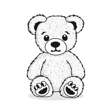 Cartoon teddy bear. Hand-drawn plush bear doll. Vector illustration.