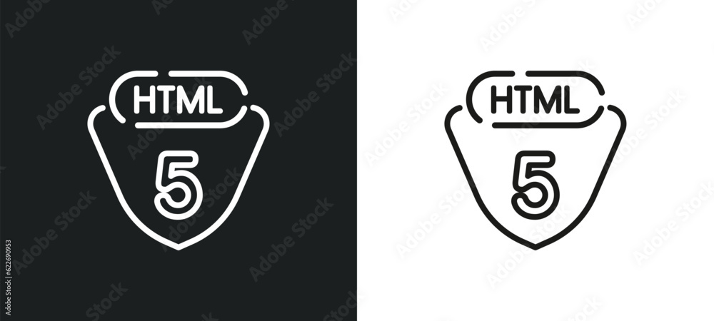 Poster html5 outline icon in white and black colors. html5 flat vector icon from programming collection for