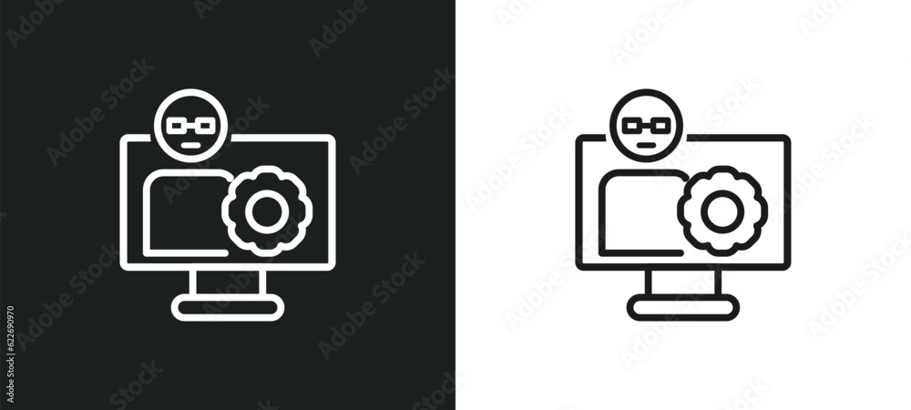 Poster engineering outline icon in white and black colors. engineering flat vector icon from programming co