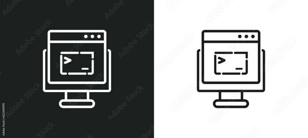 Wall mural code terminal outline icon in white and black colors. code terminal flat vector icon from programming collection for web, mobile apps and ui. - Wall murals