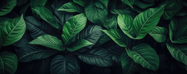 Abstract green leaf texture, nature background, tropical panorama. Generative Ai.