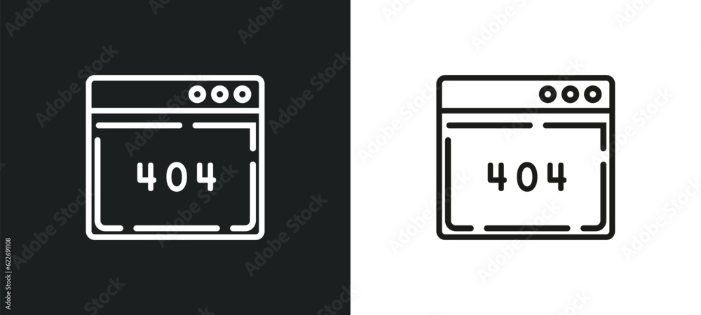 Poster error 404 outline icon in white and black colors. error 404 flat vector icon from programming collec