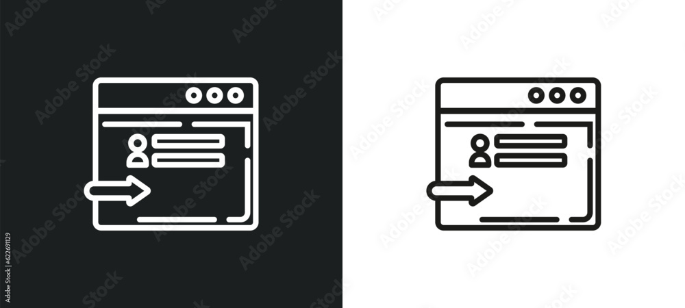 Poster login outline icon in white and black colors. login flat vector icon from programming collection for
