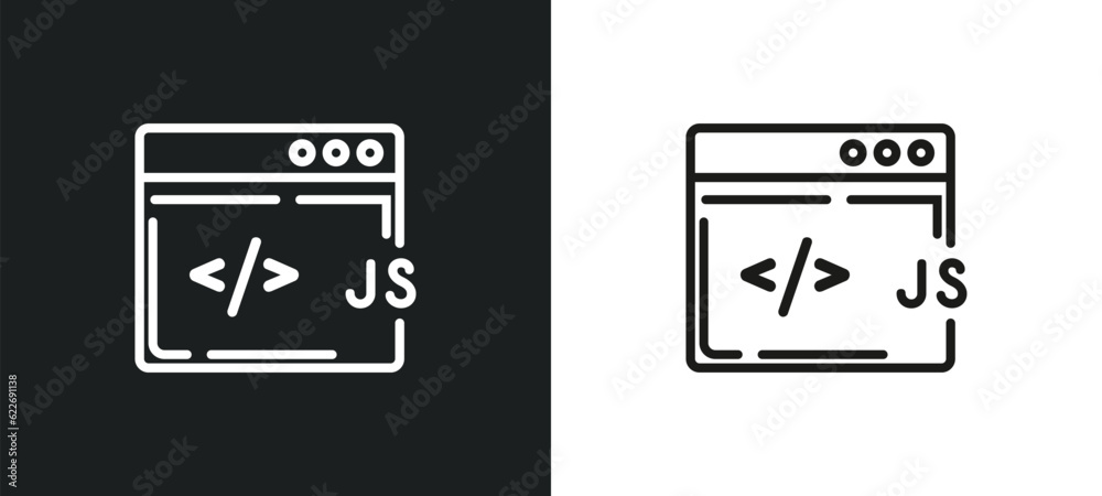 Poster js outline icon in white and black colors. js flat vector icon from programming collection for web, 
