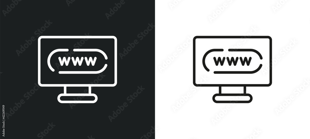 Poster www outline icon in white and black colors. www flat vector icon from programming collection for web