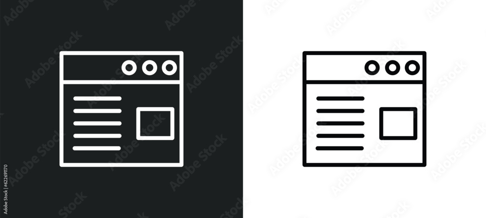 Poster web page outline icon in white and black colors. web page flat vector icon from seo collection for w