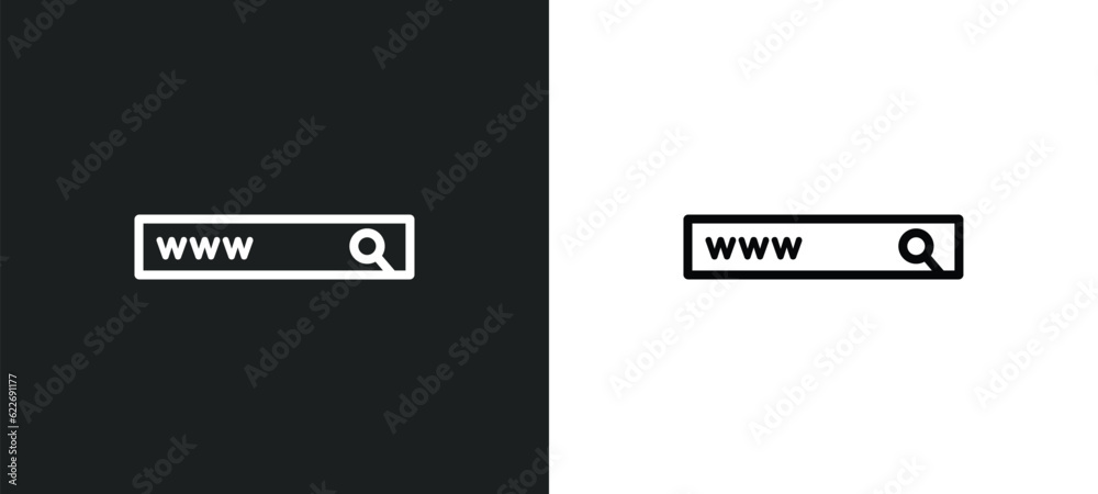 Poster web domain outline icon in white and black colors. web domain flat vector icon from seo collection f