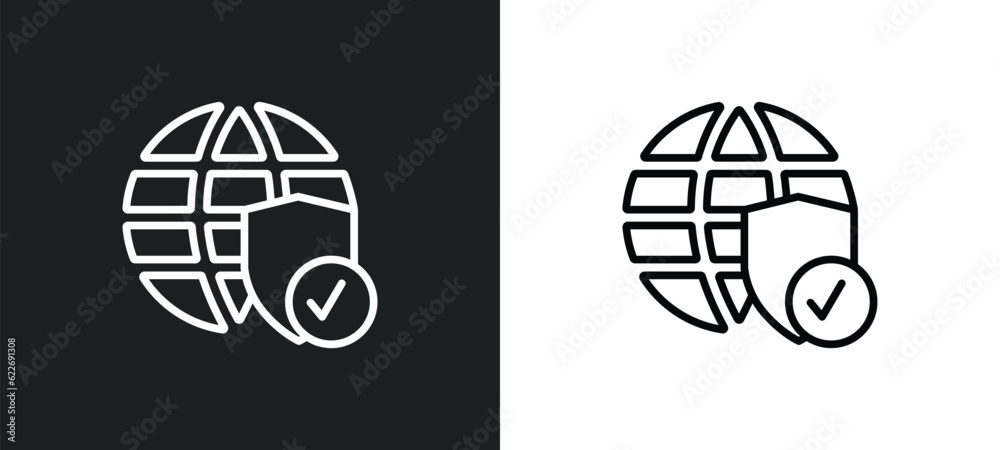 Poster secured network outline icon in white and black colors. secured network flat vector icon from progra