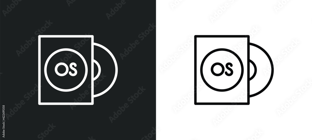 Poster operating system outline icon in white and black colors. operating system flat vector icon from prog