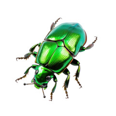 Green june beetle bug isolated on white transparent background