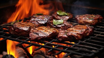 Obraz na płótnie Canvas Grilled meat on the grill