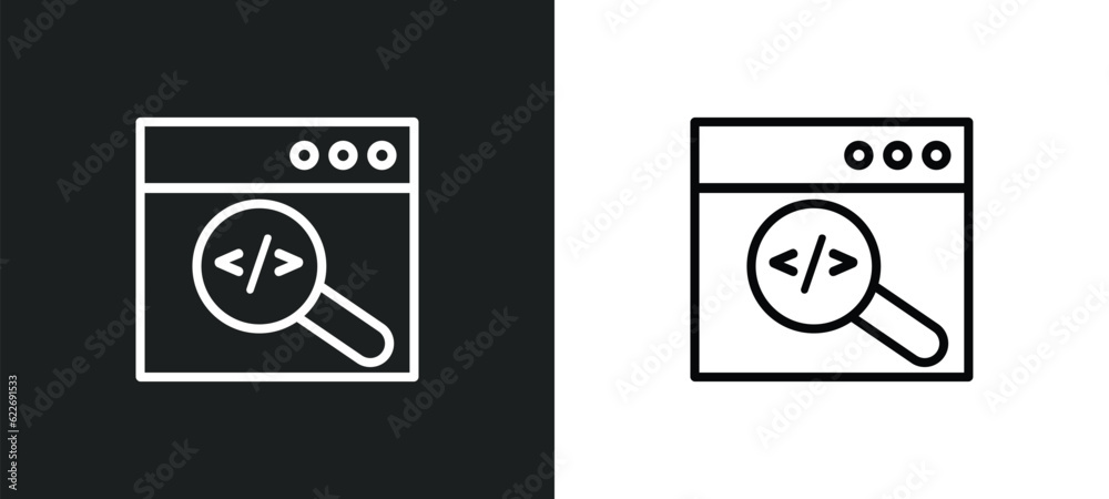 Poster code review outline icon in white and black colors. code review flat vector icon from programming co