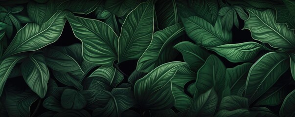 Abstract green leaf texture, nature background, tropical panorama. Generative Ai.