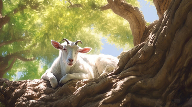 goat in the woods HD 8K wallpaper Stock Photographic Image