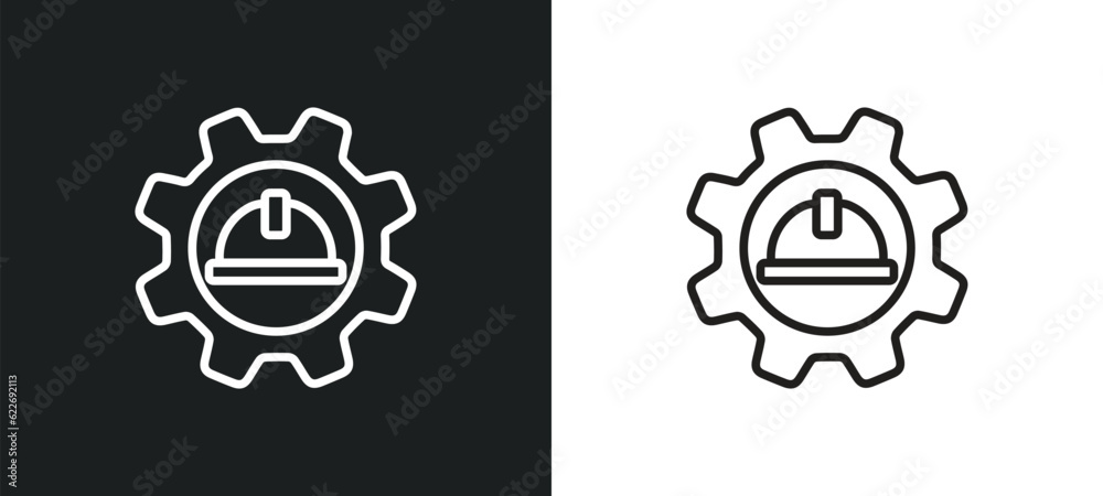 Poster mechanical engineer outline icon in white and black colors. mechanical engineer flat vector icon fro