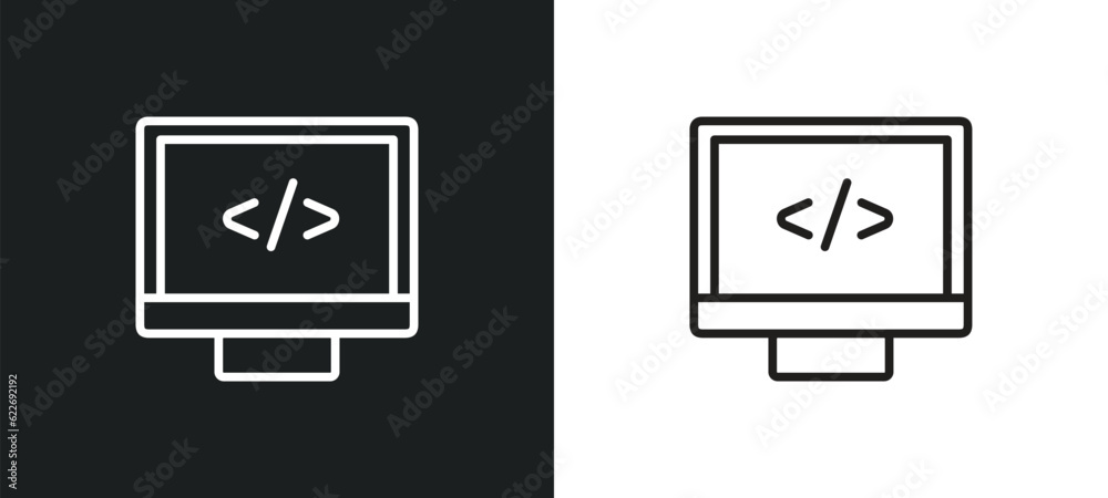 Poster software developer outline icon in white and black colors. software developer flat vector icon from 