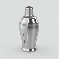 Cocktail Shaker on Grey Background, Singl Bar Drink Mixer, Abstract Generative AI Illustration