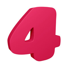 3d pink number 4 design for math, business and education concept 
