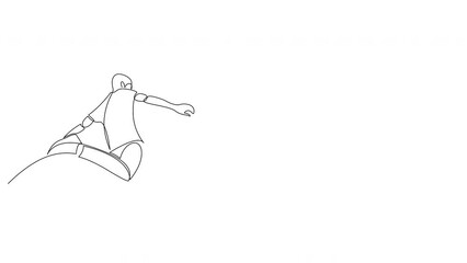 Self drawing animation of young football player kicking the ball drawn by continuous one line. Animated soccer match sports concept minimalist single line design. - Powered by Adobe