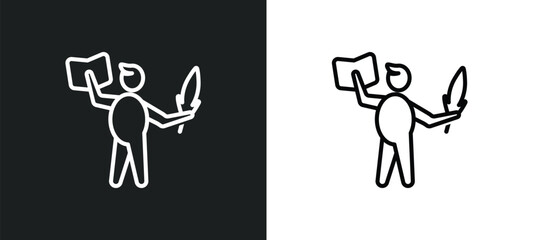Obraz premium poet outline icon in white and black colors. poet flat vector icon from people skills collection for web, mobile apps and ui.