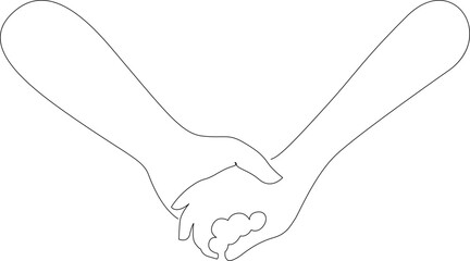 Holding hands continuous line drawing on white isolated background. Minimalist one line doodle vector illustration.