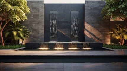 Outdoor home modern water feature fountain waterfall - obrazy, fototapety, plakaty