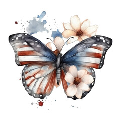 American Flag Butterfly  Fluttering Freedom  Watercolor Sublimation Celebrating USA's Independence Day in Colorful Splendor
