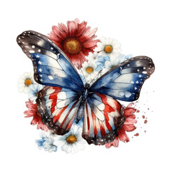 American Flag Butterfly  Fluttering Freedom  Watercolor Sublimation Celebrating USA's Independence Day in Colorful Splendor