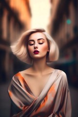 Fototapeta premium Footsteps of Mindfulness A Woman Walking the Street with Poise, Generative AI