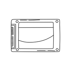 SSD Doodle illustration. simple line illustration of SSD. Personal computer component icon