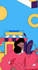 Holiday Shopping E-Commerce Online Shopping People Flat Vector Concept Operation Hand Drawn Illustration
